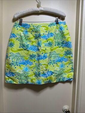 Lilly Pulitzer Lime & Aqua Palm Car Print Skirt
